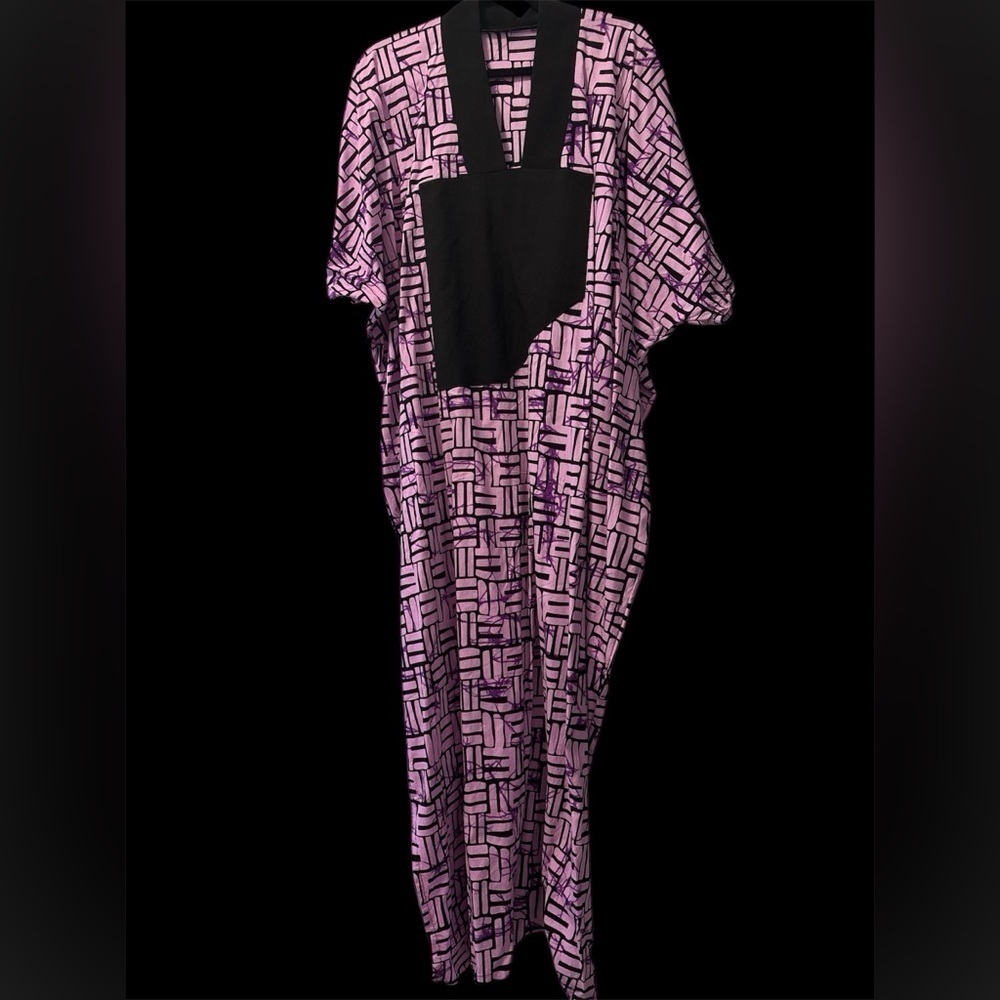 Vintage 60s  cotton Dupioni Style Kaftan printed oversized dress